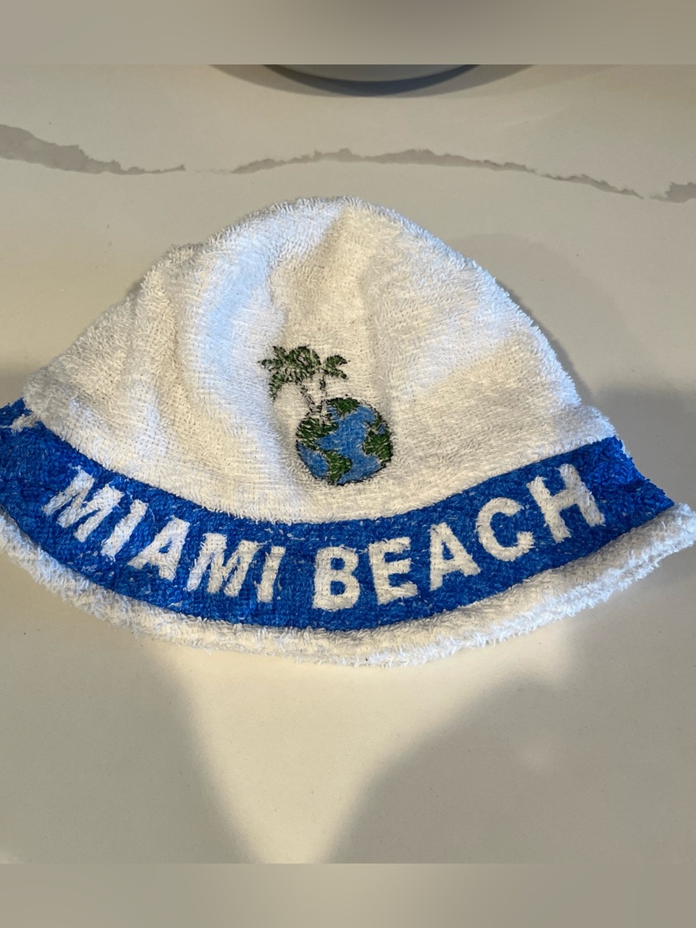 Island Planet Miami Beach Terry Cloth Beach Sun Hat. White Blue. Unsex